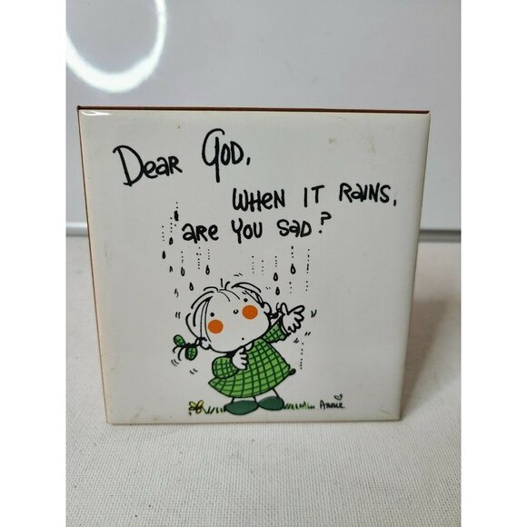 ENESCO Dear God Kids Decorative Tile When it Rains Are You Sad? Vintage 1982 - Picture 1 of 6